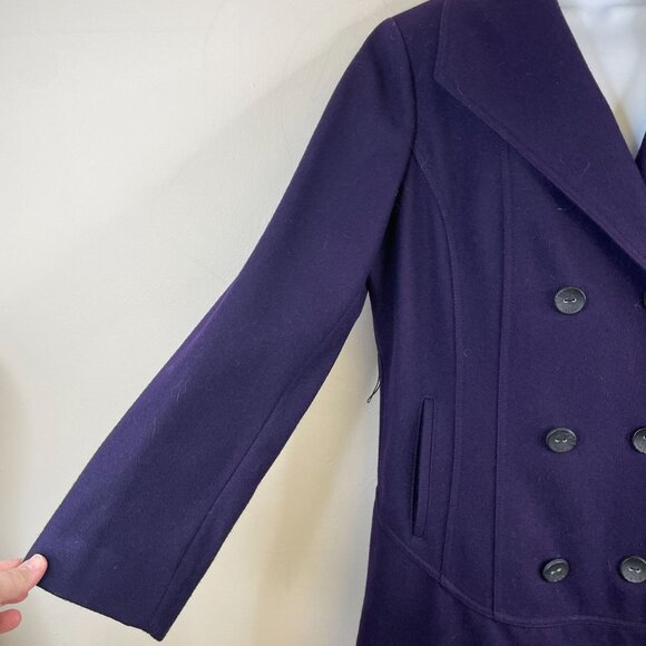 Calvin Klein Career Feminine WOOL Blend Coat Size 14 Purple Plum Pleated Long - Picture 5 of 16